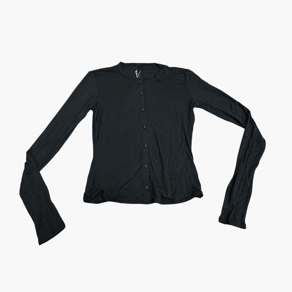 SKIMS Sheer Modal Cardigan Onyx Black Button Front LS-LST-6962W NWT Medium